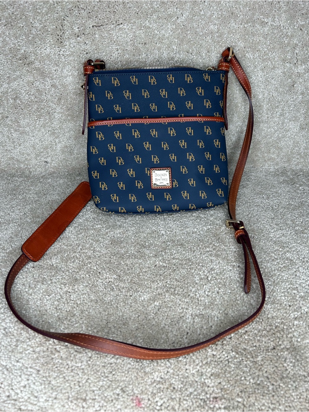 Dooney Bourke Navy Blue Gretta DB Logo Monogram Letter Carrier Crossbody Bag